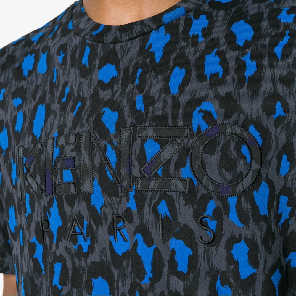 KENZO Paris Leopard Print Blue / Grey / Black T-Shirt - Picture 3 of 11